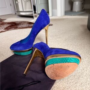 Brian Atwood Blue and Gold Heels